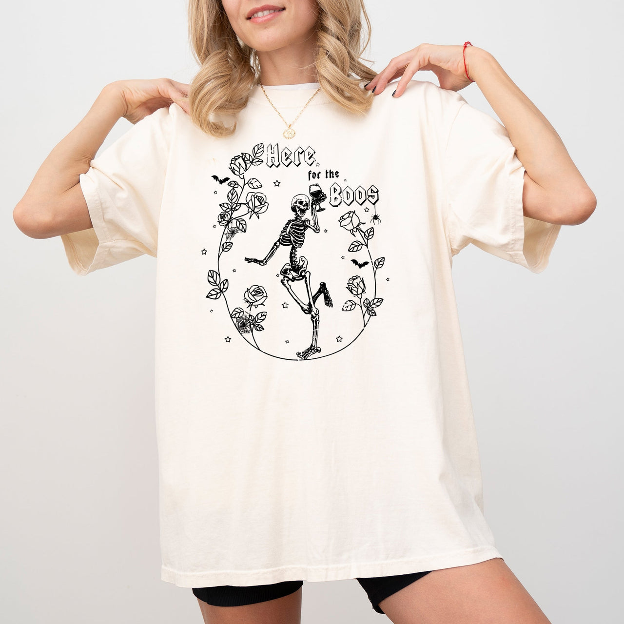 Here For The Boos Skeleton Ghost Witch Skull Spooky Aesthetic Meme Halloween Costume Comfort Colors Tee