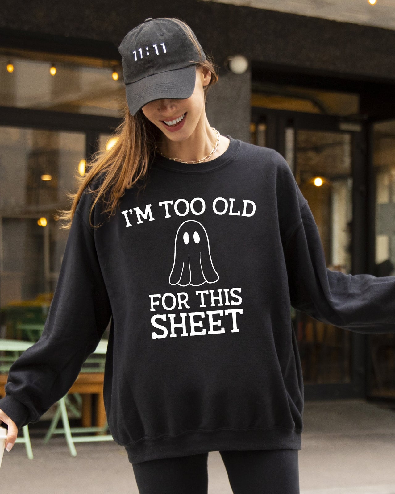 I'm Too Old For This Sheet Skeleton Ghost Witch Skull Spooky Aesthetic Meme Sweatshirt