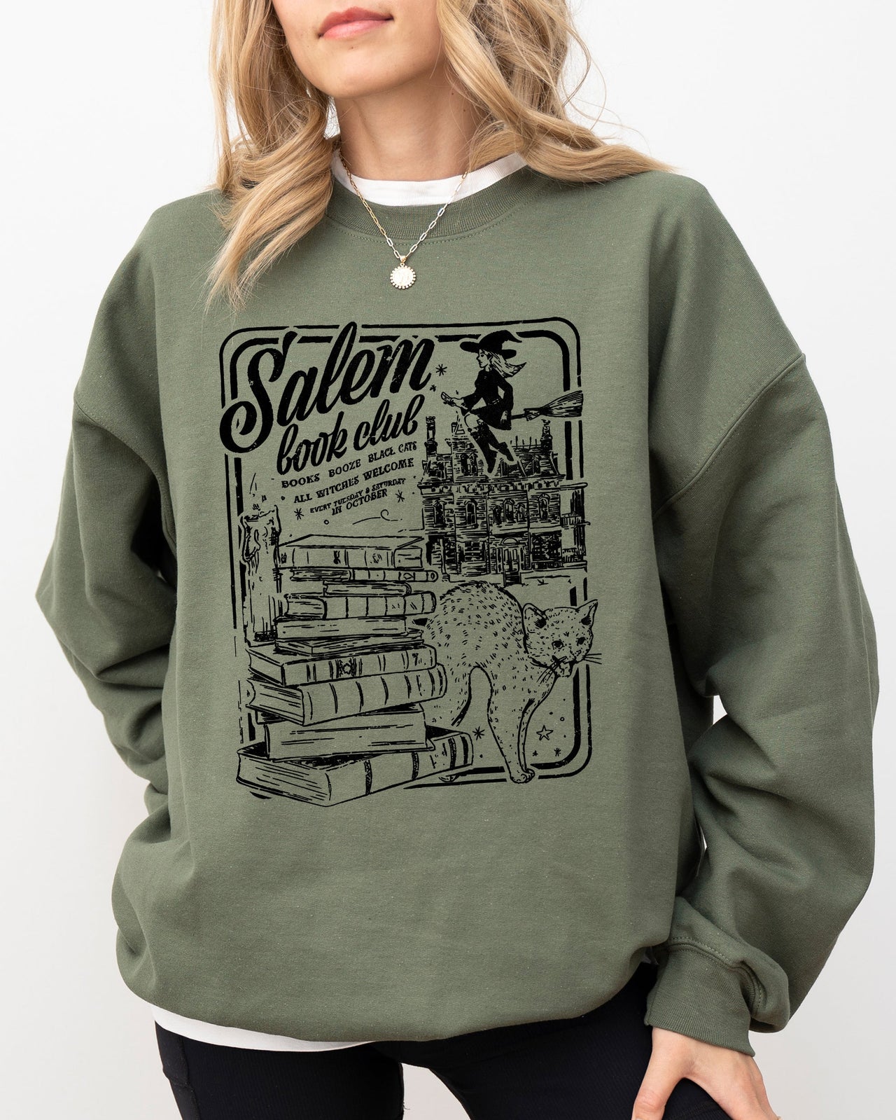 Salem Book Club Spooky Skeleton Ghost Witch Skull Aesthetic Meme Halloween Costume Sweatshirt