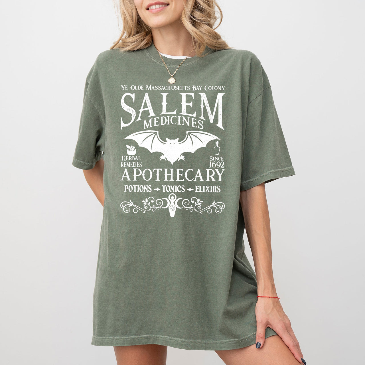 Salem Medicines Spooky Skeleton Ghost Witch Skull Halloween Costume Comfort Colors Tee