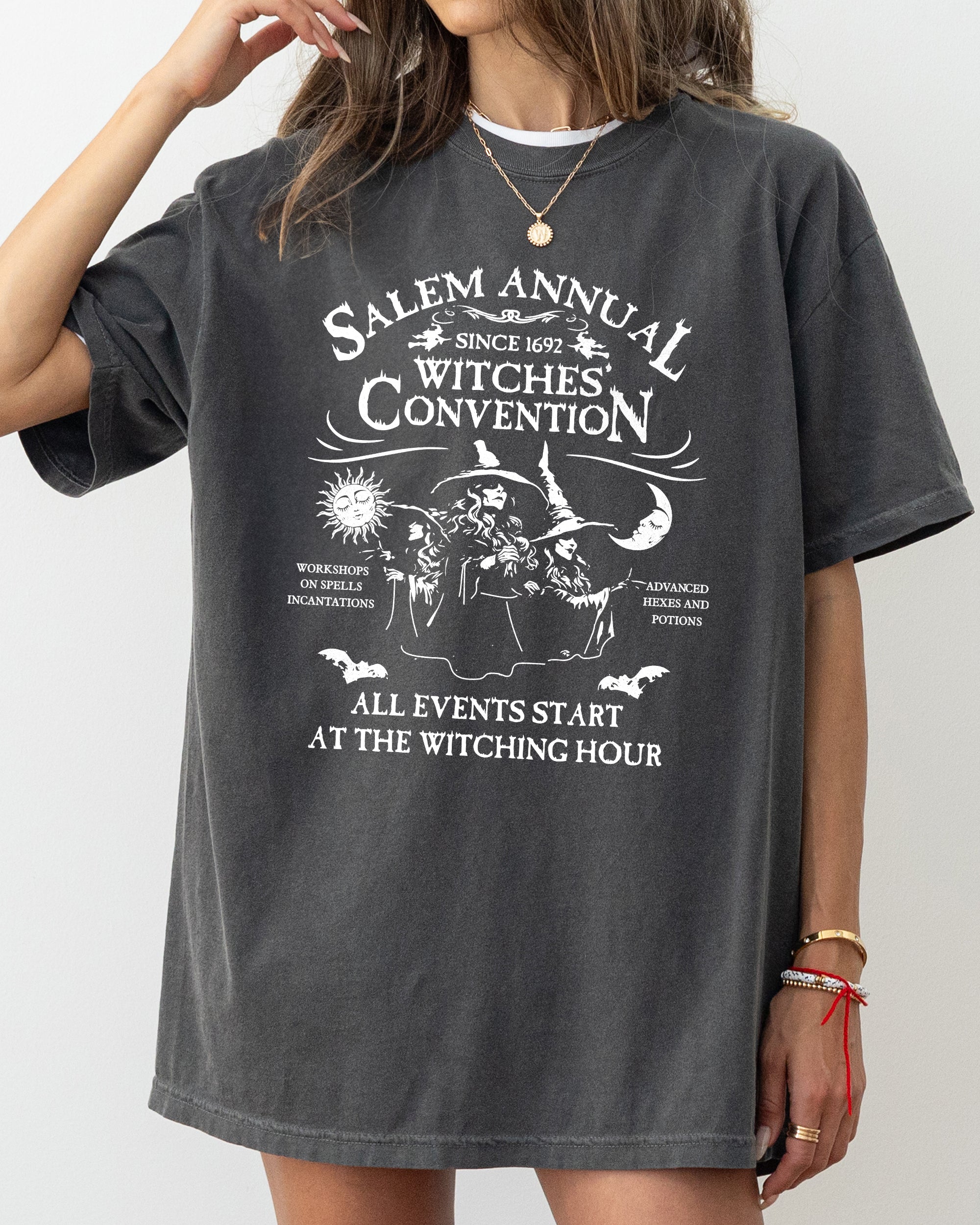 Salem Annual Witches Convention Spooky Skeleton Ghost Witch Skull Meme Halloween Costume Comfort Colors Tee