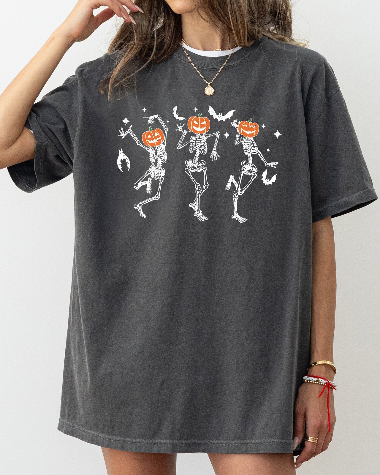 Pumpkin Head Dancing Skeletons Spooky Ghost Witch Skull Aesthetic Meme Halloween Costume Comfort Colors Tee