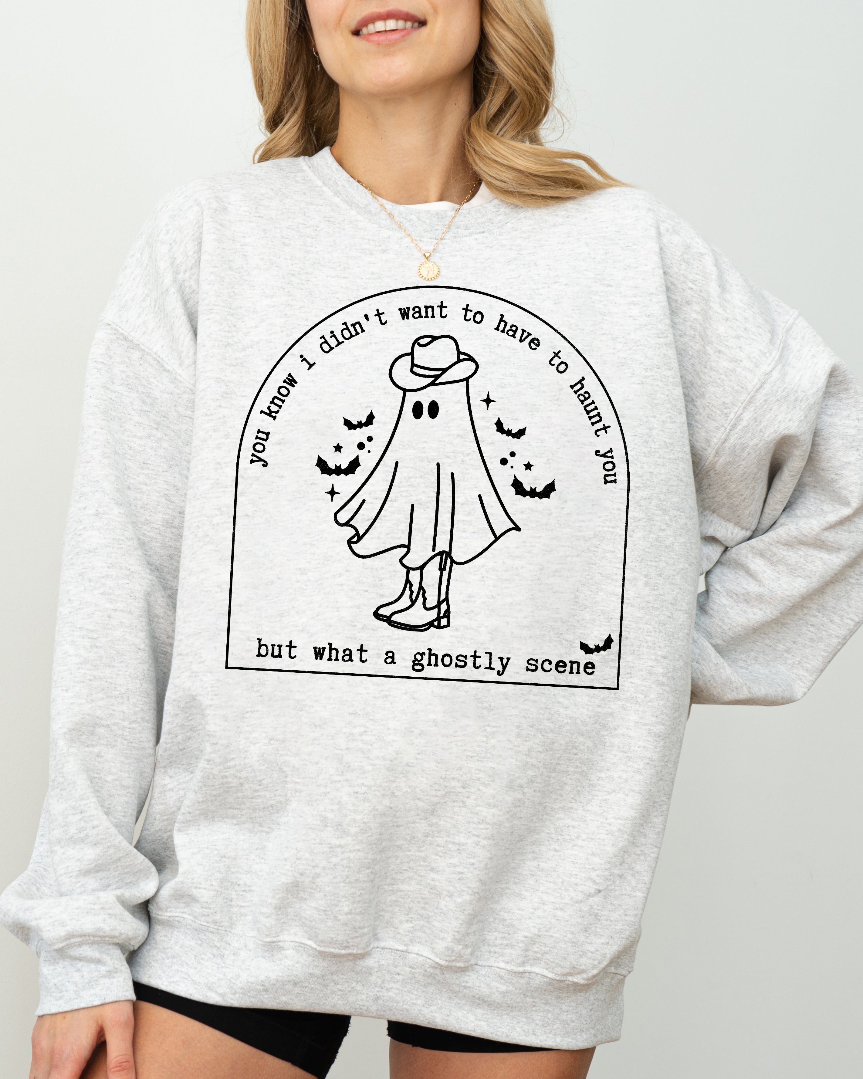 Ghostly Scene Cute Ghost Skeleton Witch Skull Spooky Meme Halloween Costume Sweatshirt