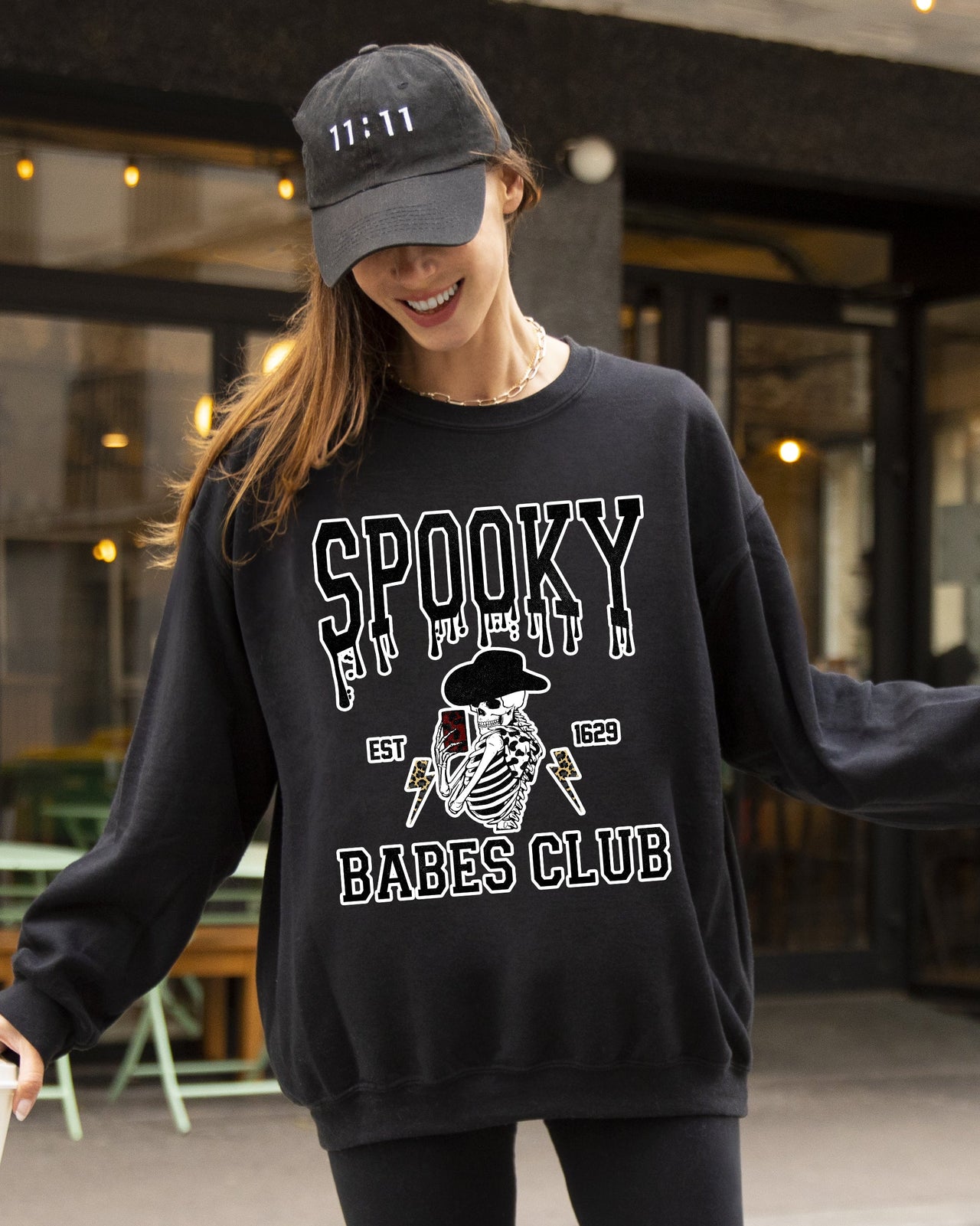 Spooky Babes Club Ghost Skeleton Witch Skull Aesthetic Meme Halloween Costume Sweatshirt