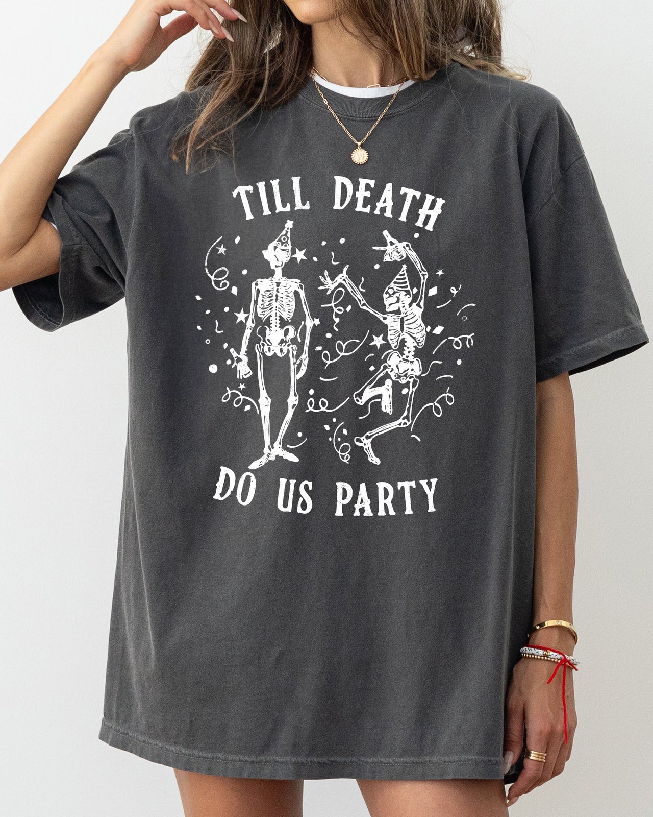 Till Death Do Us Party Dancing Skeletons Witch Skull Halloween Meme Costume Comfort Colors Tee