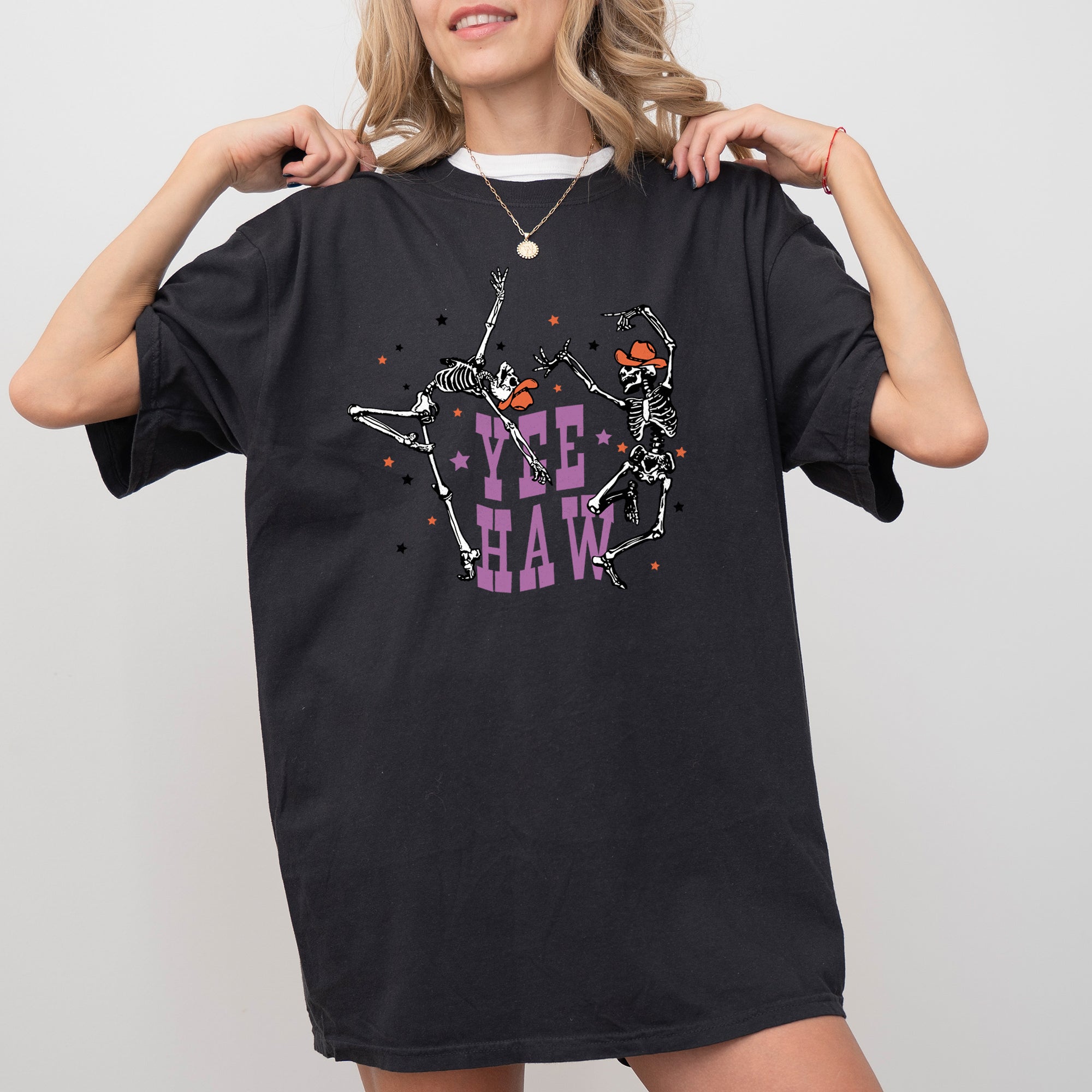 Yee Haw Dancing Skeletons Western Witch Skull Aesthetic Meme Halloween Costume Comfort Colors Tee