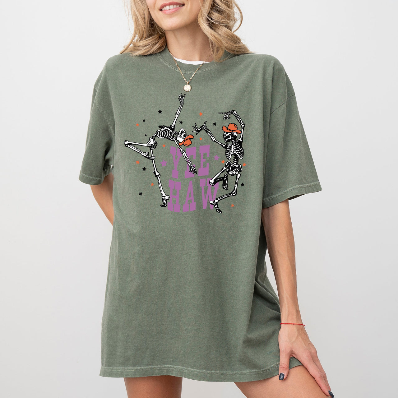 Yee Haw Dancing Skeletons Western Witch Skull Aesthetic Meme Halloween Costume Comfort Colors Tee