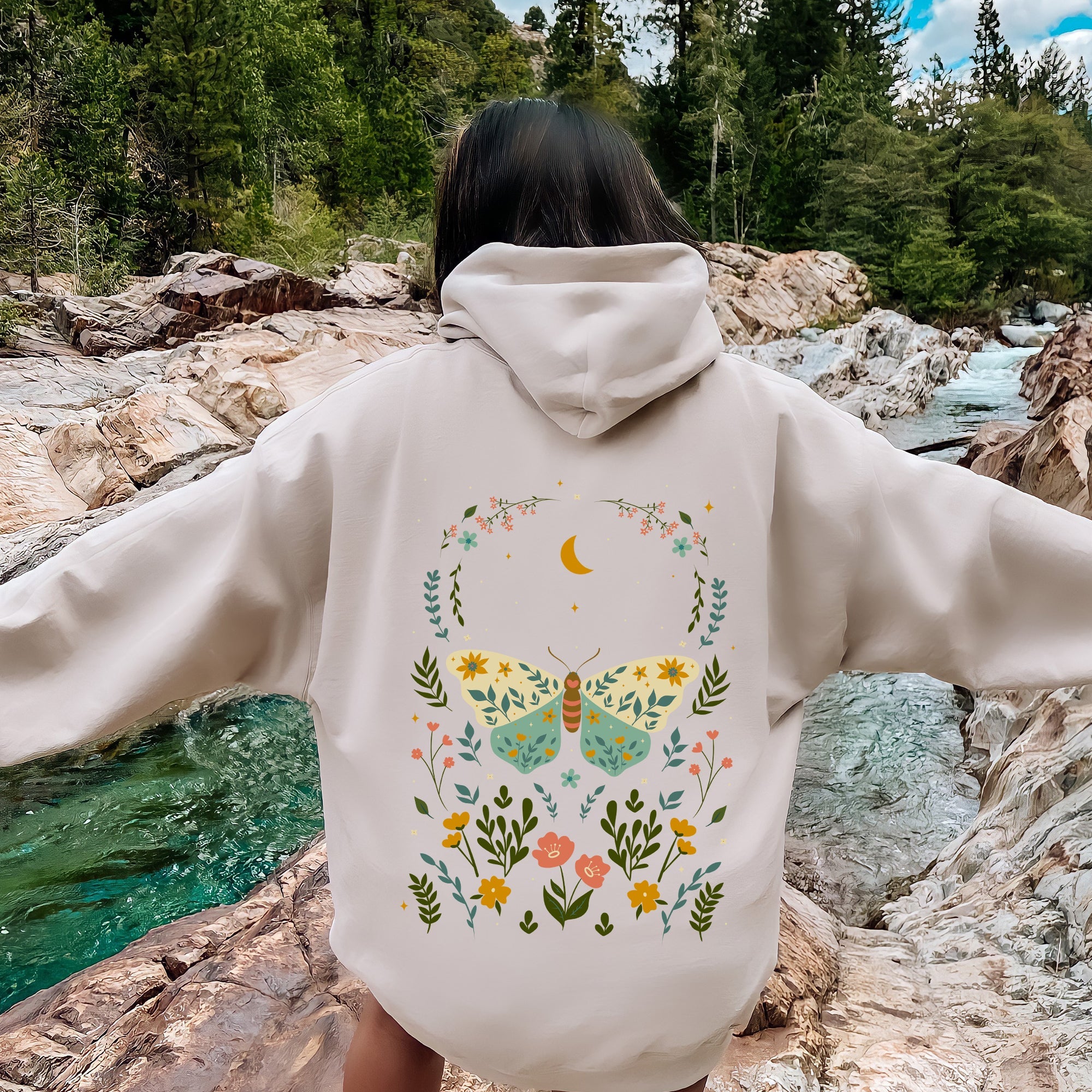 Twilight Flora and Fauna, Moon, Moth, and Flower Limited Edition Graphic Cozy Hoodie
