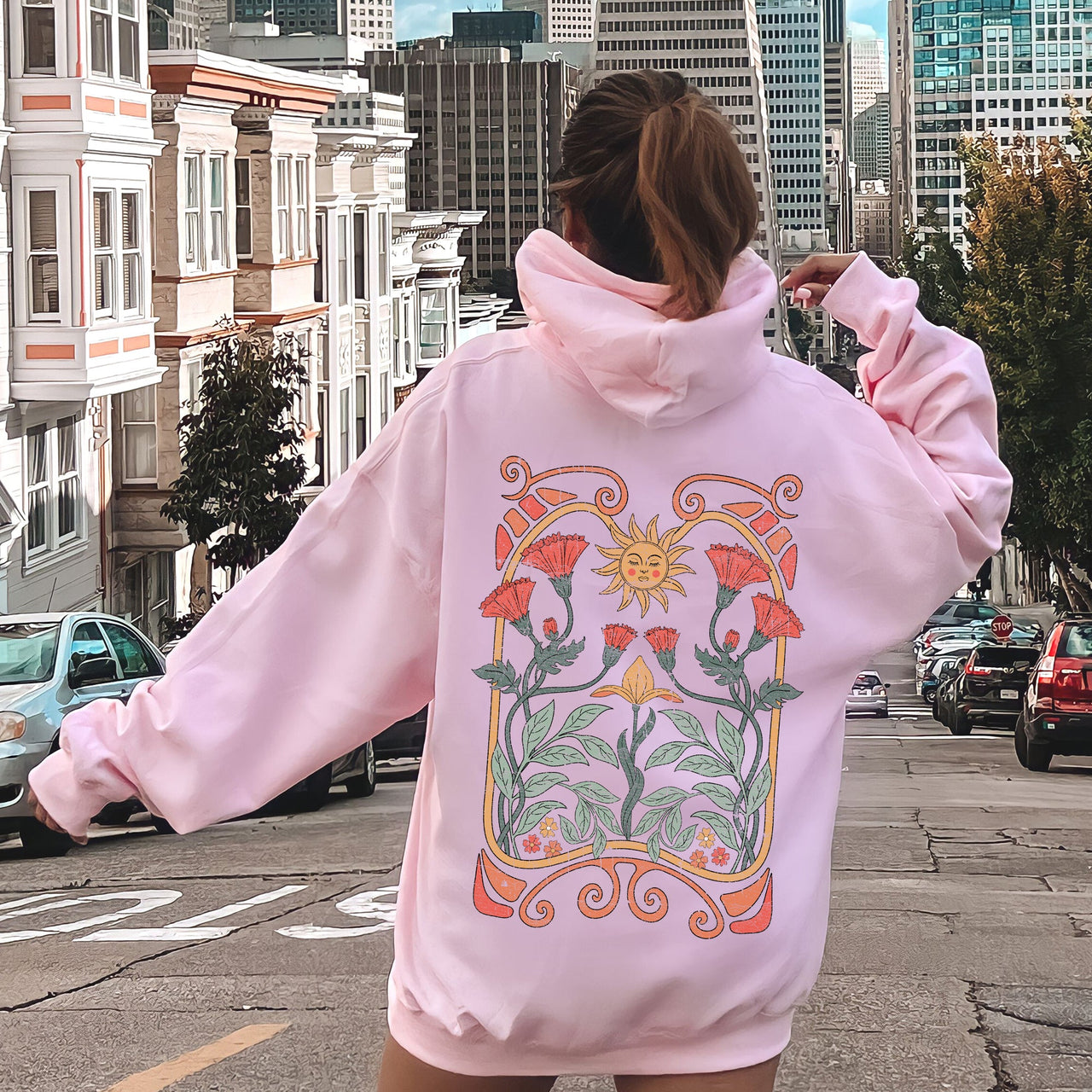 Sun Art Deco Celestial Art Nouveau Sunrise Spectrum Kaleidoscopic Vintage Graphic Hoodie