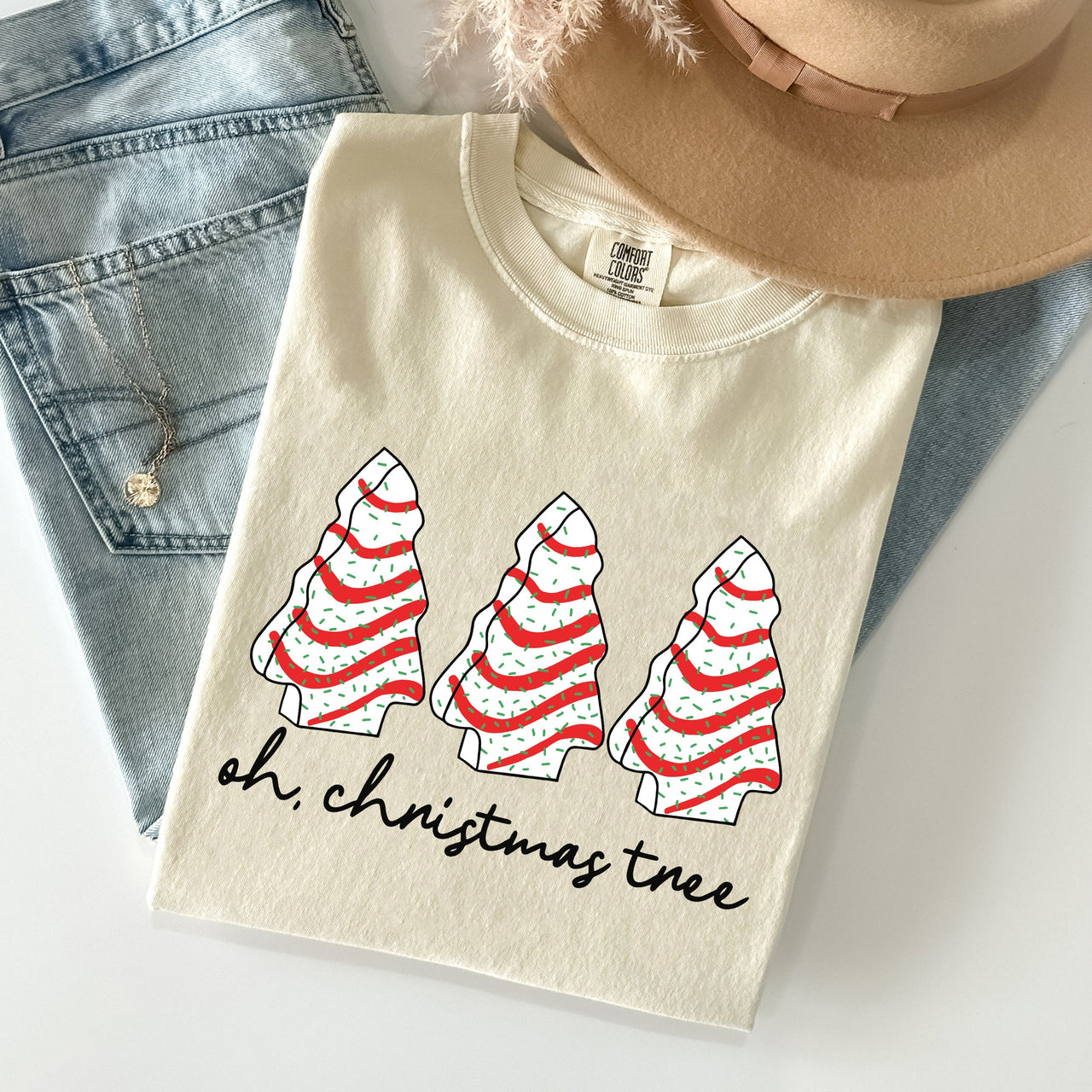 Oh Christmas Tree Cakes Winter Snacks Santa Snow Xmas Holiday Cheer Collection Comfort Colors Tee