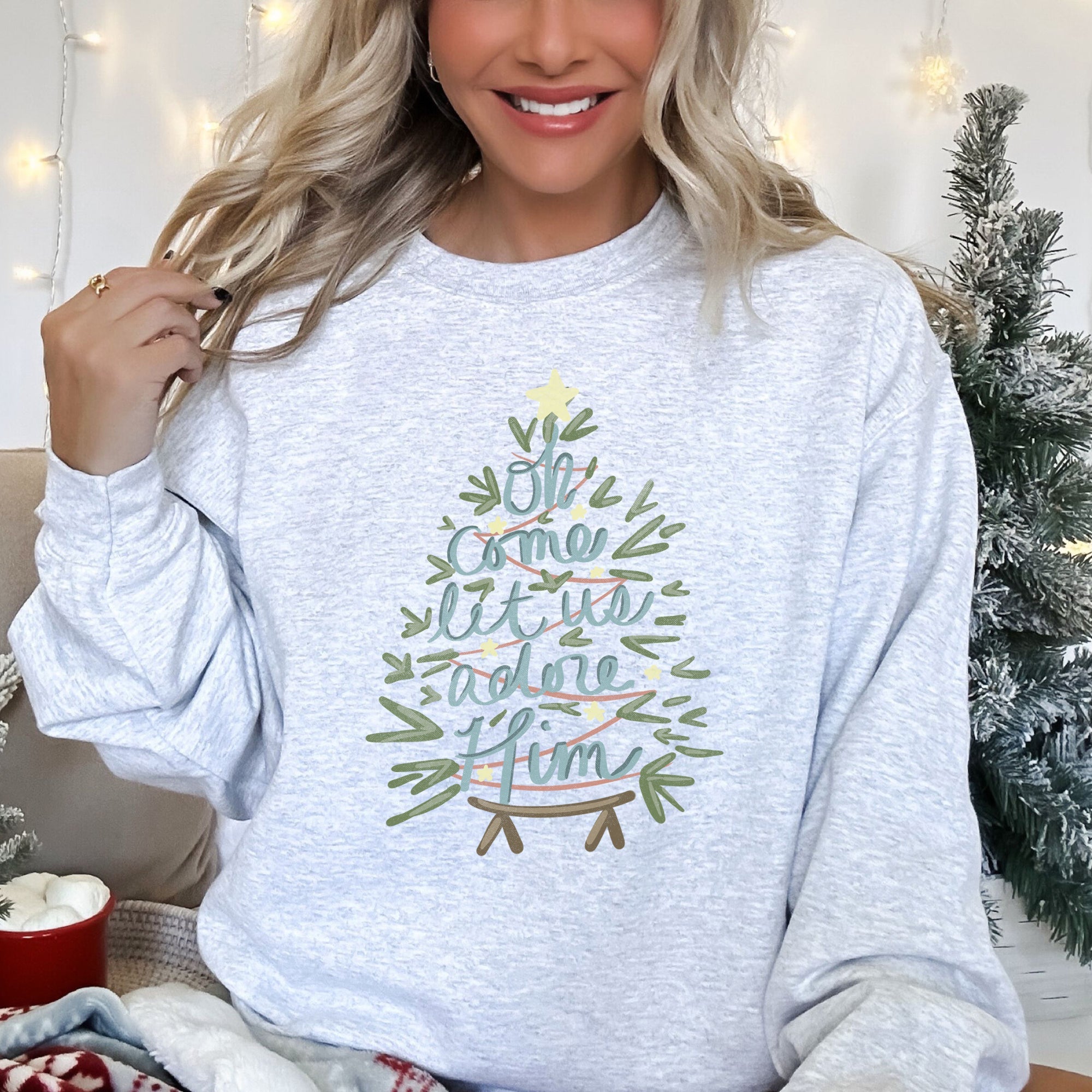 Oh Come Let Us Adore Him Christmas Carol Religious Hymn Christian Faith Sweatshirt