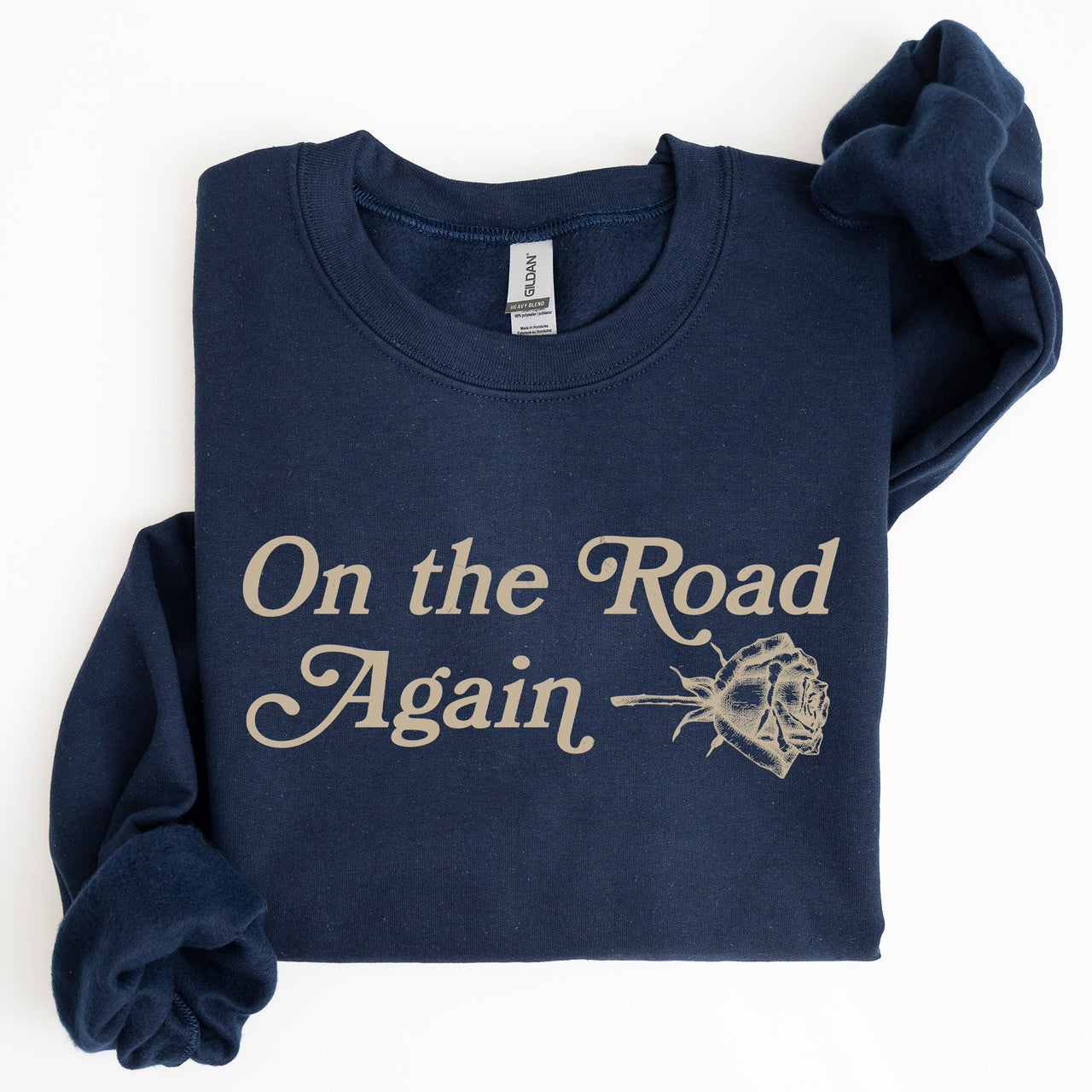 On The Road Again Roses Western Cowboy Willie Road Trip Theme Vintage Country Music Sweatshirt