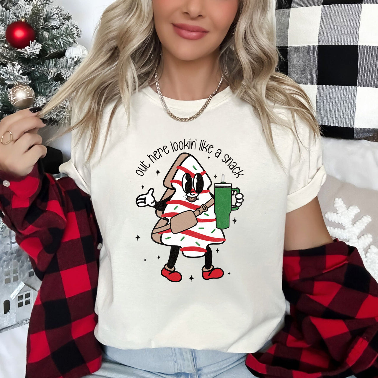 Out Here Looking Like A Snack Christmas Tree Bougie Vibe Holiday Statement Graphic Tee