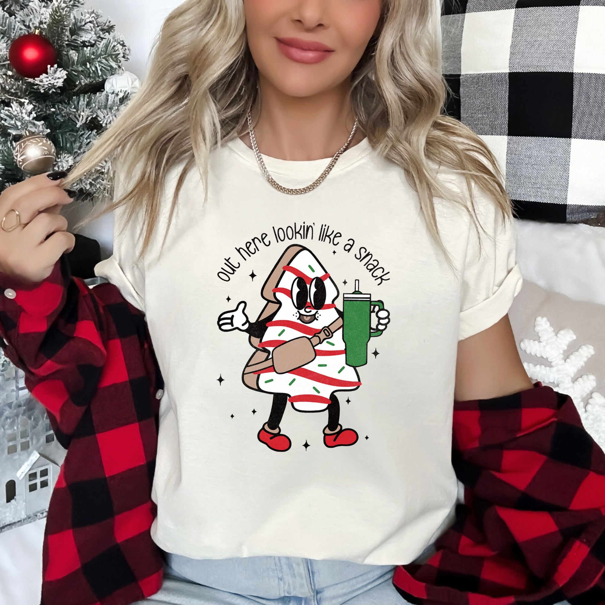 Out Here Looking Like A Snack Christmas Tree Bougie Vibe Holiday Statement Graphic Tee