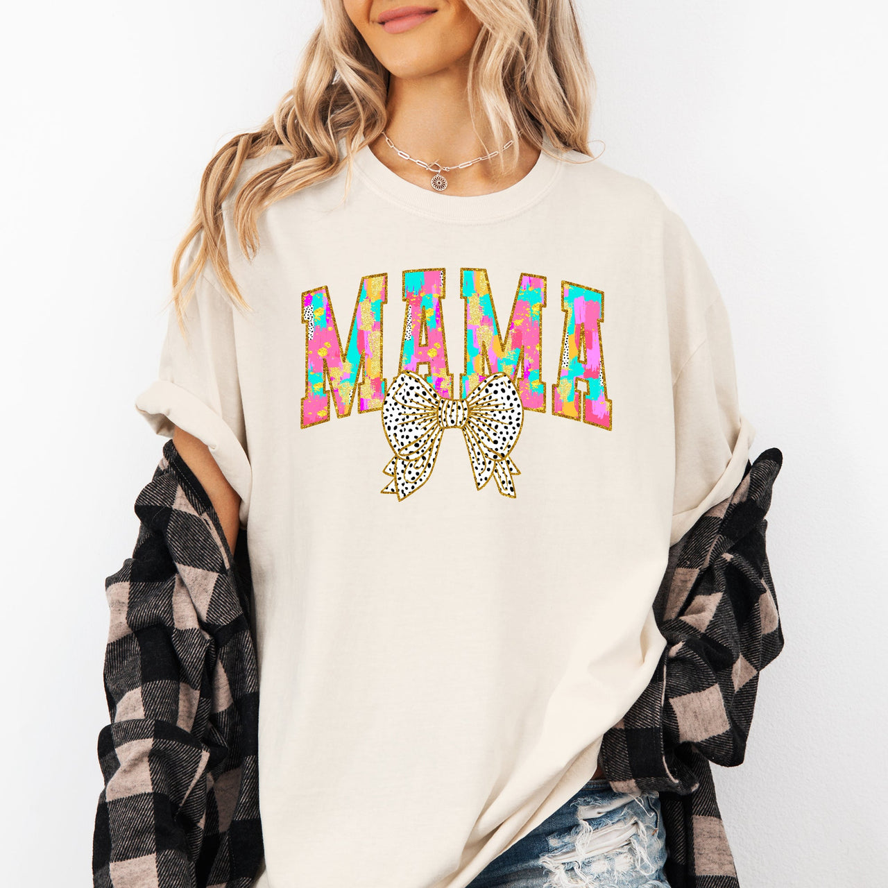 Painted Mama Dalmatian Print Bow Ribbon Coquette Mother's Day Design Comfort Colors Tee