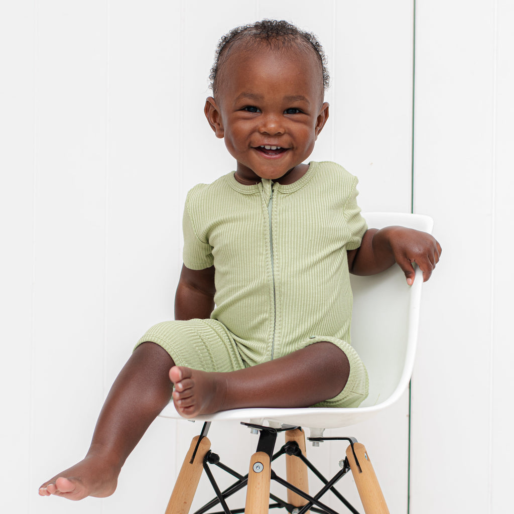 SHORTIE ZIP ROMPER - Pistachio Ribbed