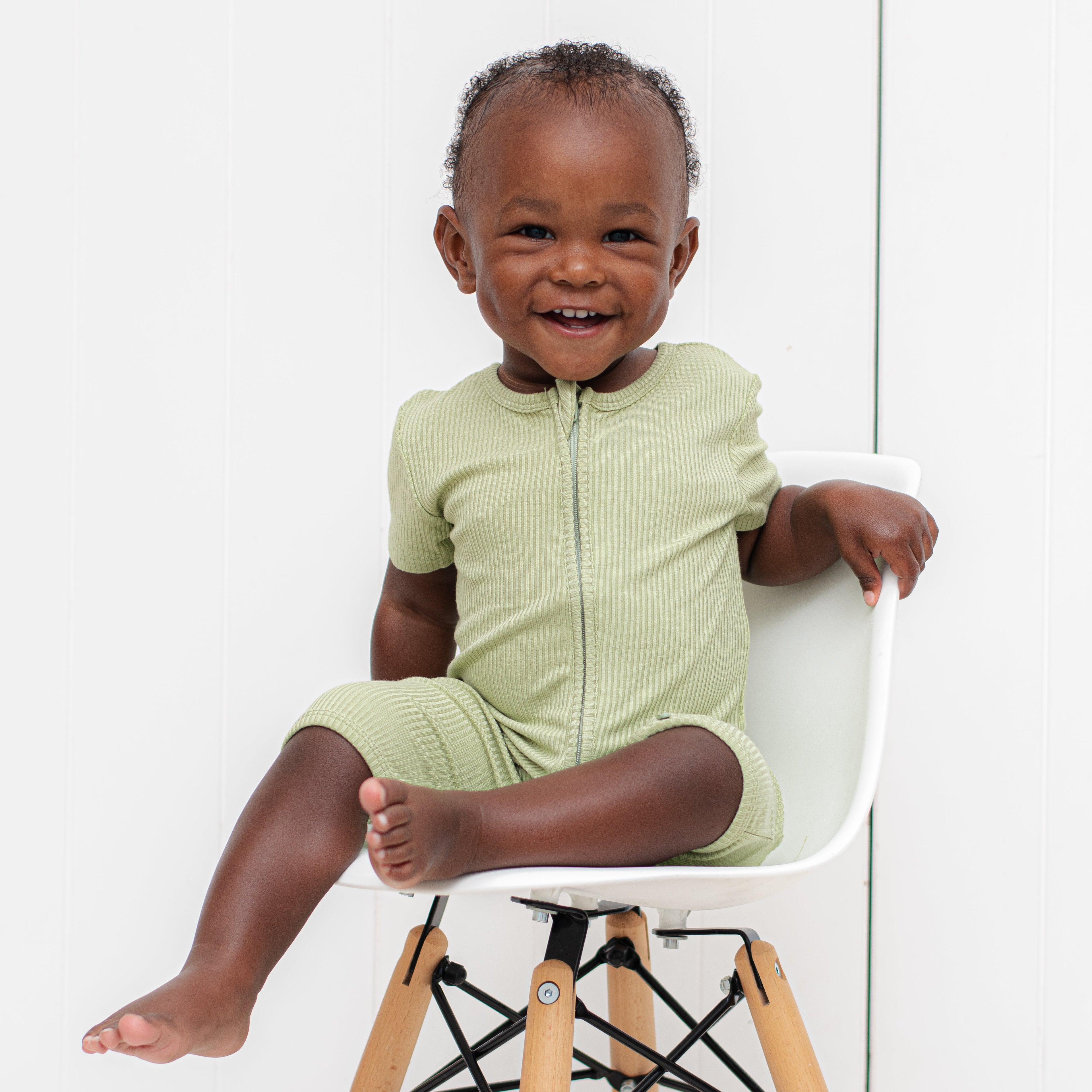 SHORTIE ZIP ROMPER - Pistachio Ribbed