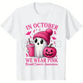 Pink Power Halloween Awareness Shirt - Cute Ghost & Pumpkin Breast Cancer Tee, October Statement Graphic