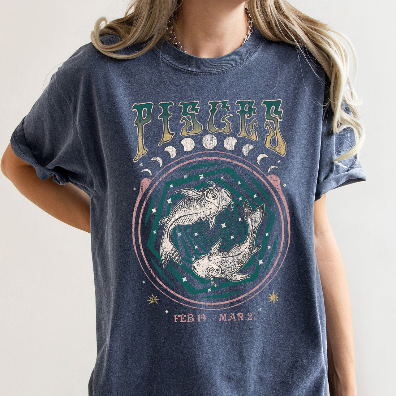 Pisces Zodiac Horoscope Astrology Mystic Moon Phases Celestial Art Print For Astrology Lovers Comfort Colors Tee