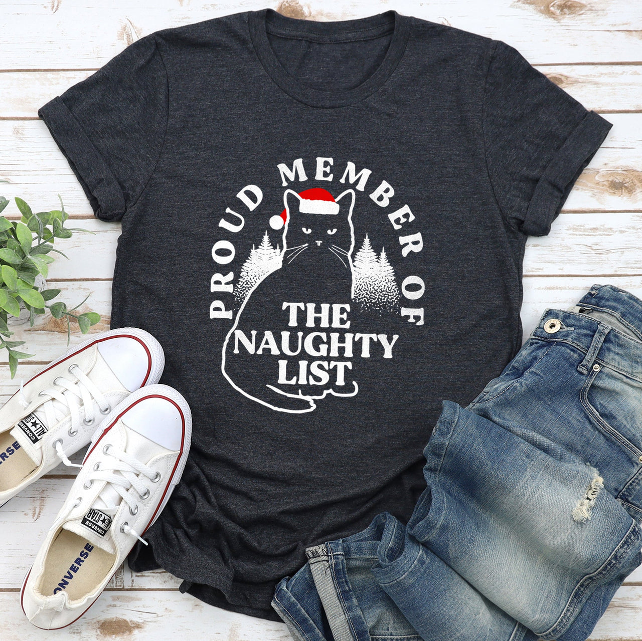 Proud Member Of The Naughty List Cat Christmas Santa Claus Edition Comfort Colors Tee