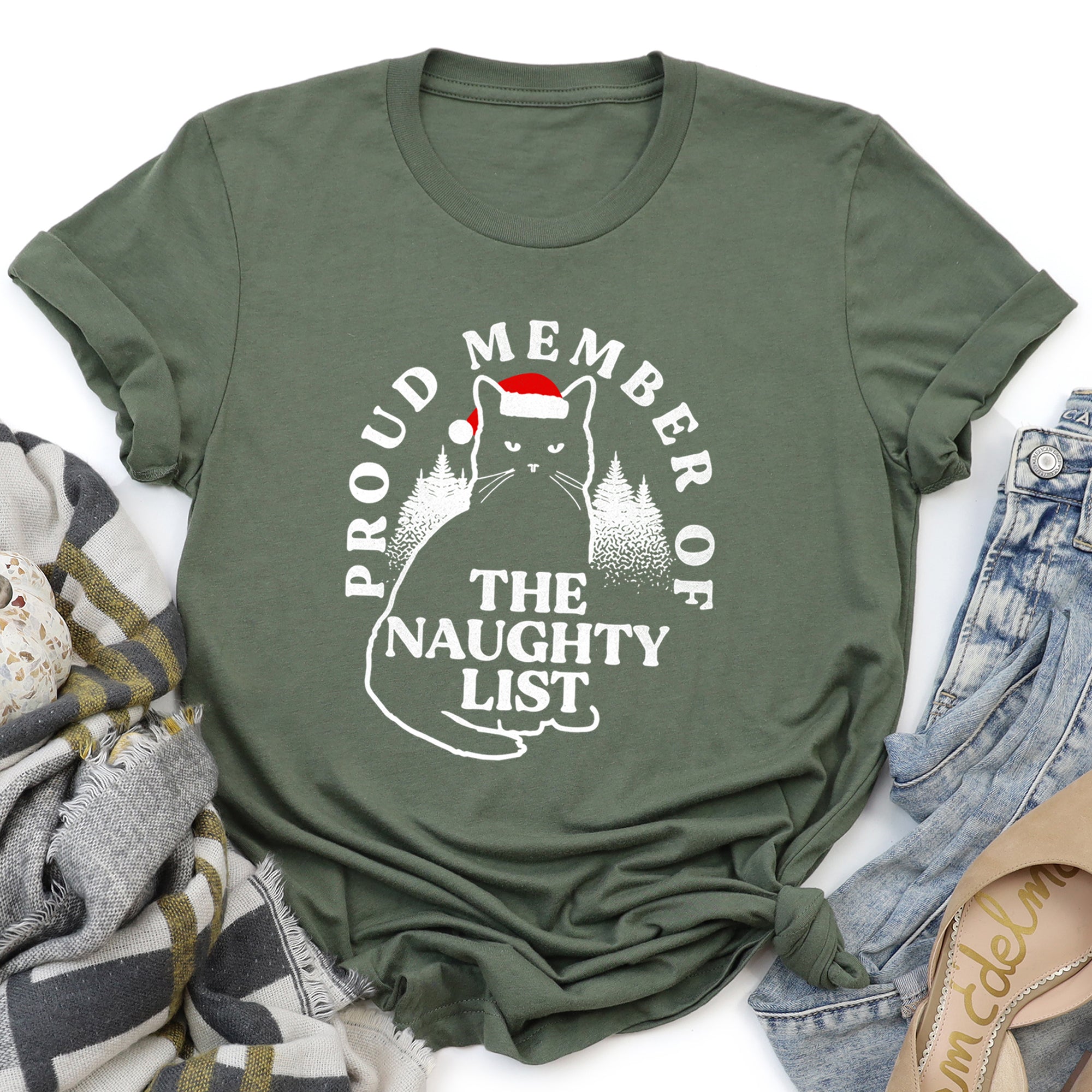 Proud Member Of The Naughty List Cat Christmas Santa Claus Edition Comfort Colors Tee