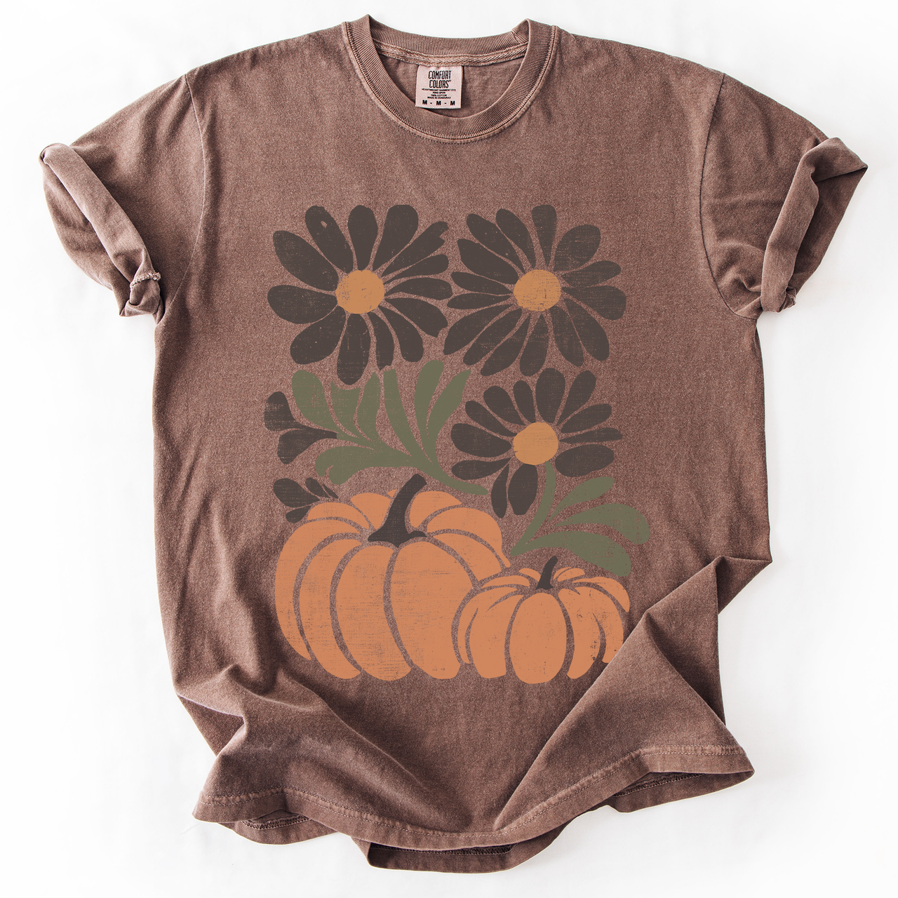 Pumpkins And Flowers Watercolor Allover Print Halloween Autumn Comfort Colors Tee
