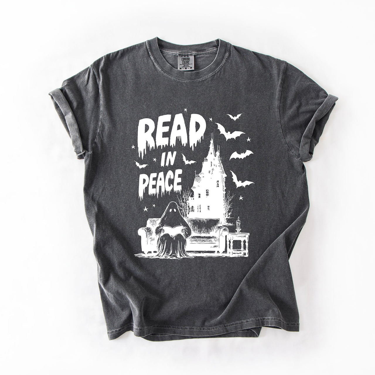Read In Peace Ghost Haunted Halloween Spooky Bookish Library BookTok Comfort Colors Tee