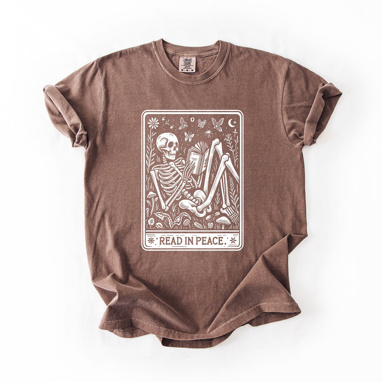 Read In Peace Halloween Skeleton Tarot Books Library Spooky Edition Comfort Colors Tee