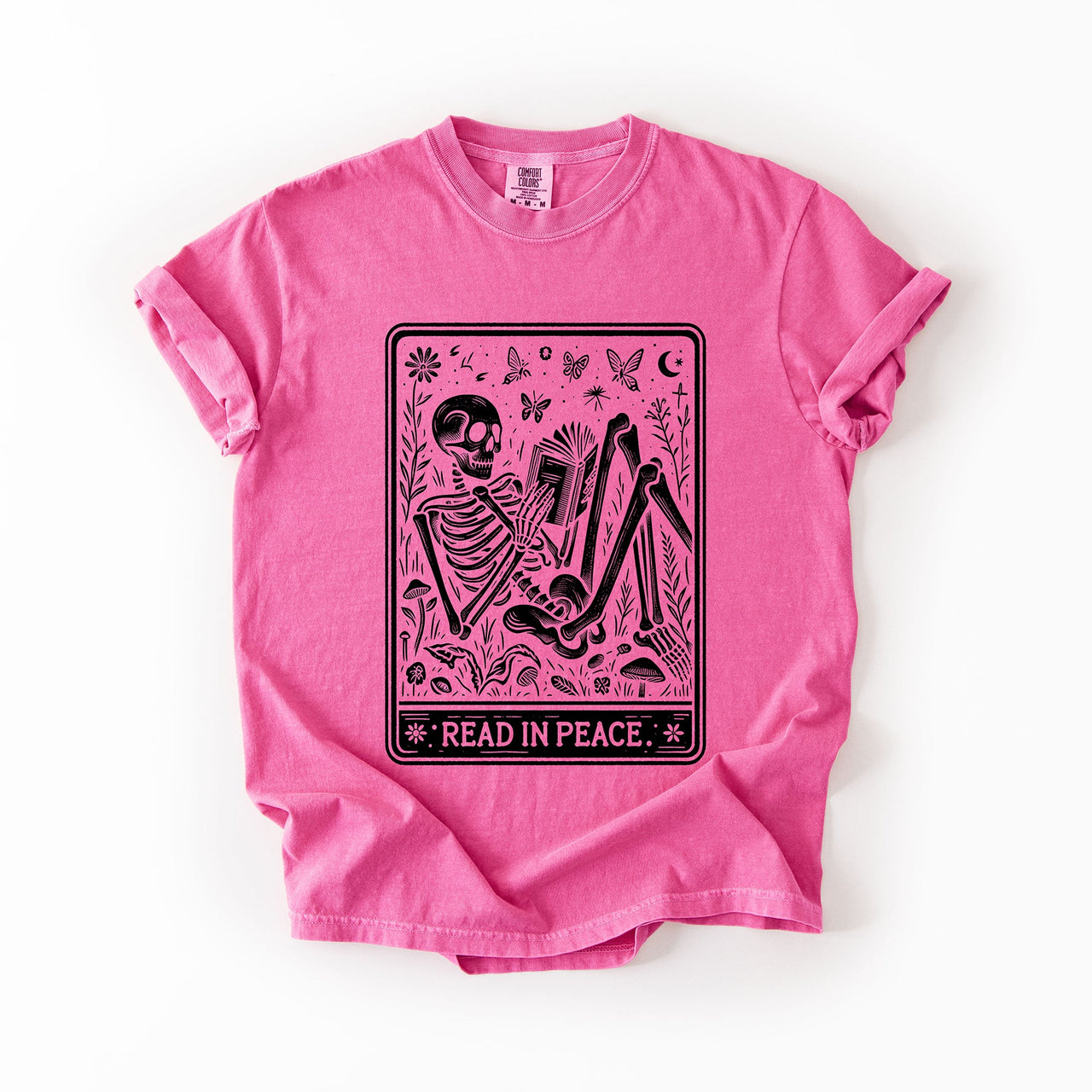 Read In Peace Halloween Skeleton Tarot Books Library Spooky Edition Comfort Colors Tee