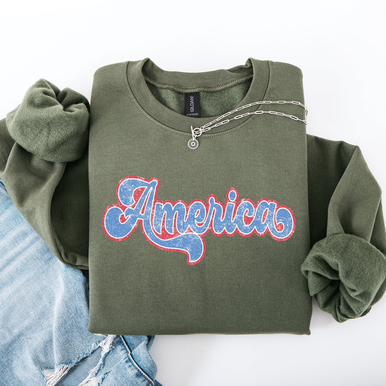 Retro America Grunge Vintage Patriotic USA 4th Of July Americana Style Sweatshirt