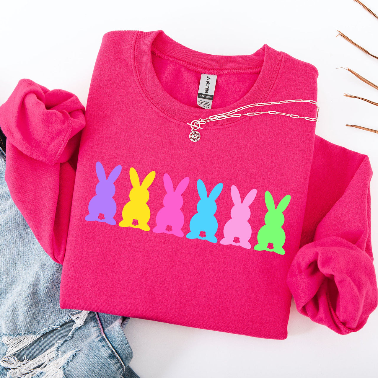 Retro Bunnies Colorful Pastel Easter Bunny Jesus Rabbit Holiday Graphic Sweatshirt