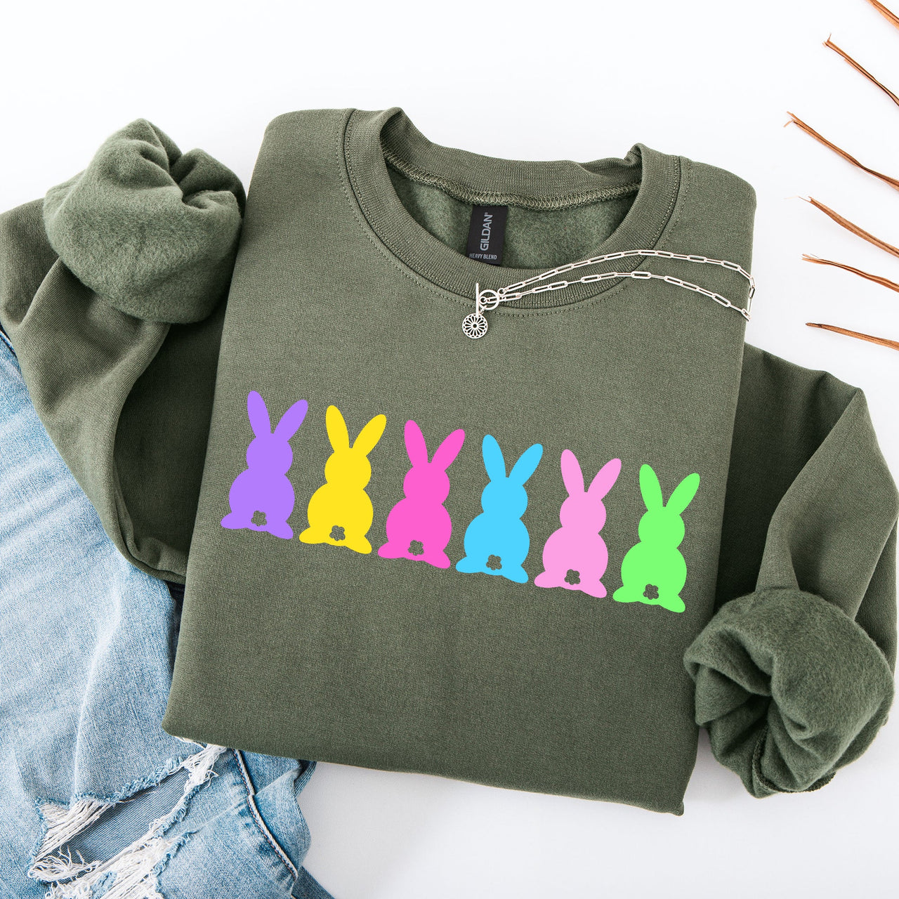 Retro Bunnies Colorful Pastel Easter Bunny Jesus Rabbit Holiday Graphic Sweatshirt