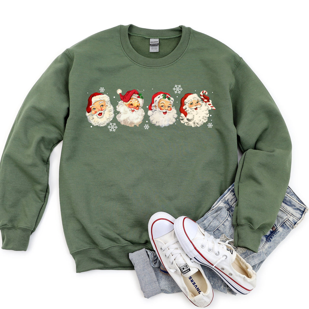 Retro Santas With Snowflakes Christmas Sweatshirt