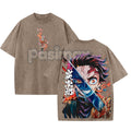 Retro Limited Vintage Kamado Tanjiro T-Shirt – Demon Slayer Infinity Castle, Oversize Acid Washed Tee