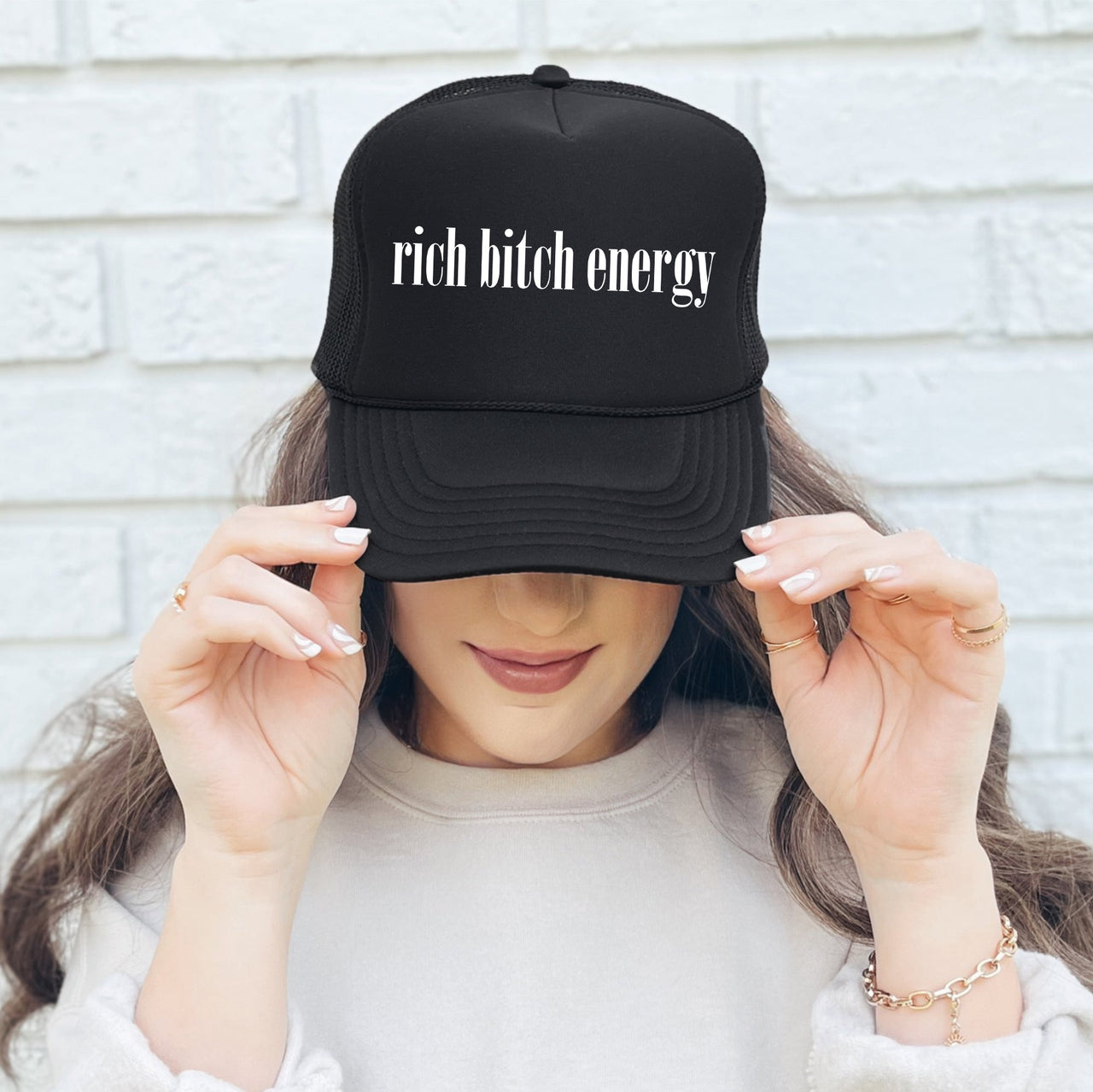 Rich Bitch Energy Sassy Funny Retired Hot Girl Ambitious Bold Attitude Cheeky Slogan Trucker Hat