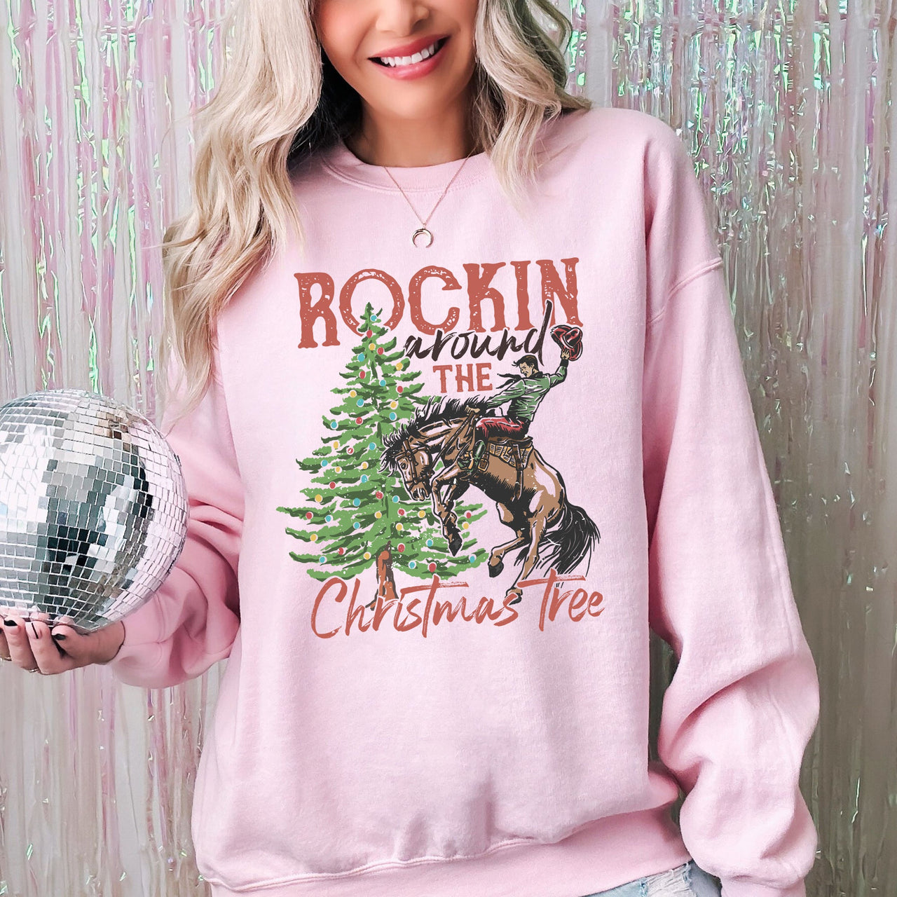 Rockin Around The Christmas Tree Cowboy Country Western Santa Xmas Holiday Celebration Sweatshirt