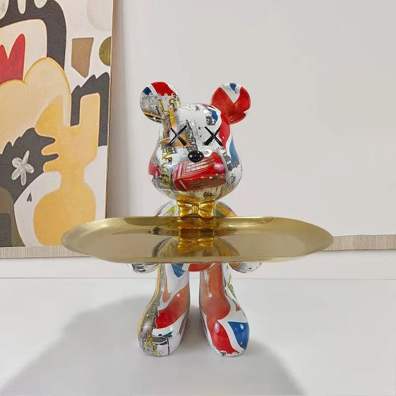 21cm Graffiti Bear Ornament Figurine Home Decoration Animal Statue Keys Storage Shelf Modern Room Sculpture Table Decor Gift