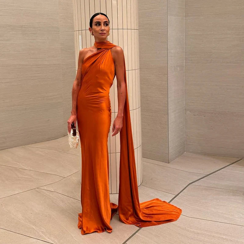 Elegant Ribbon Halter Dress Women Solid Off Shoulder Sleeveless Backless Slim Maxi Dresses 2025 Summer Autumn Party Robes Lady