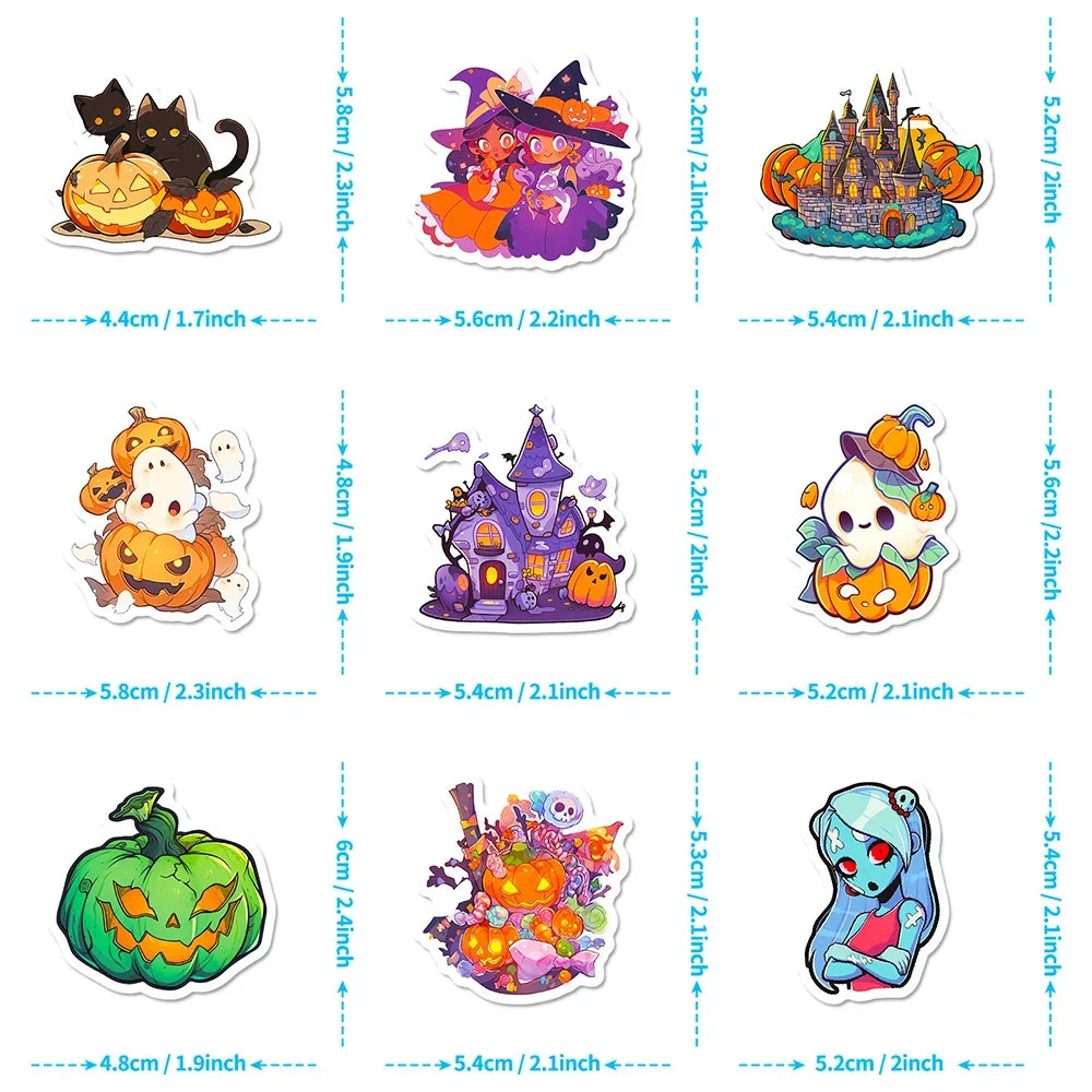 10/30/50pcs Cool Cartoon Halloween Witch Waterproof Stickers Decoration Decals Motorcycle Laptop Phone Luggage Car Sticker Toy