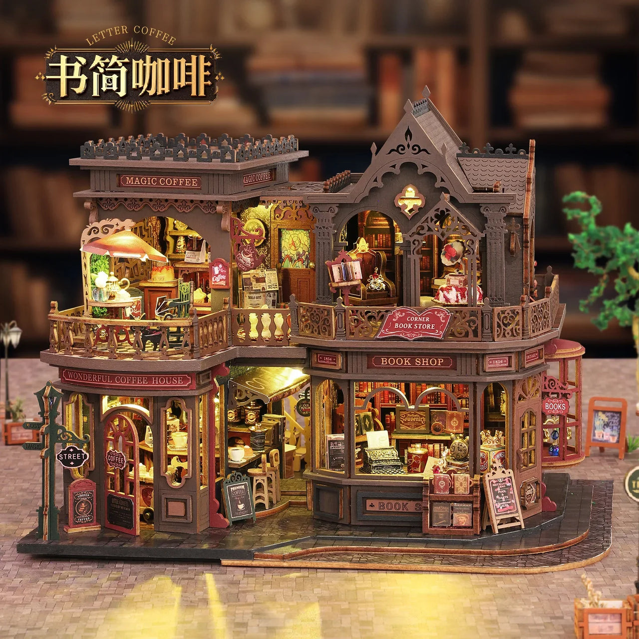 DIY Book Nook Cafe - 3D Puzzle Kit for Bookshelf, Handmade Bookend, Creative Gift for Home Decor & Collectibles