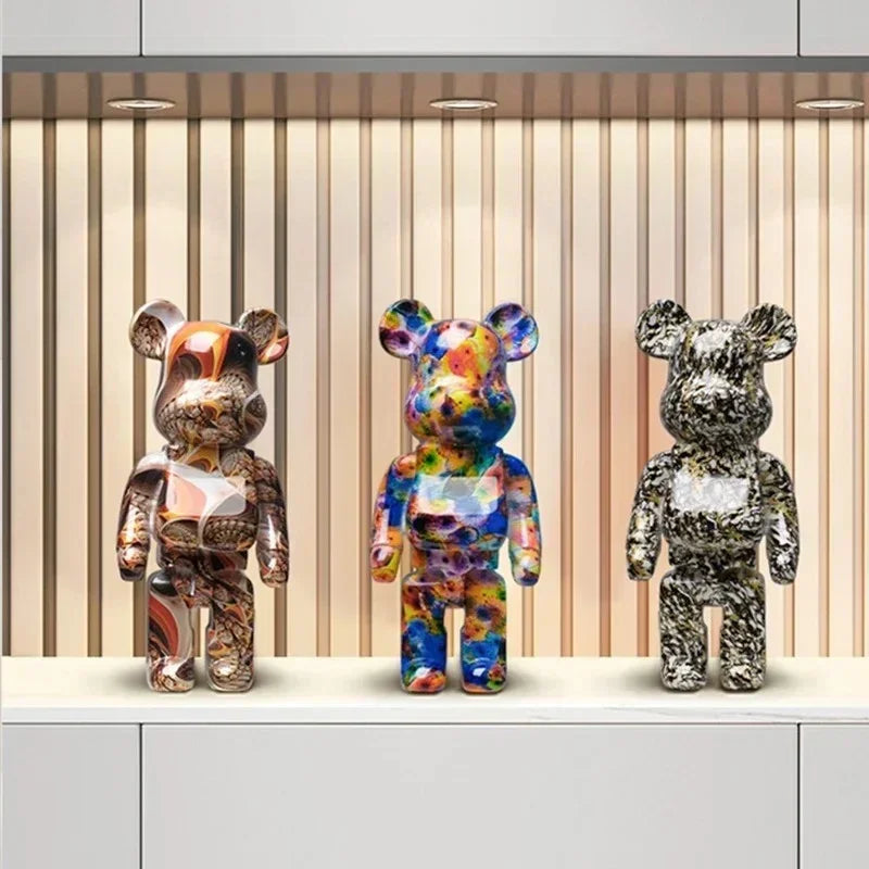 27cm/10Inches Graffiti Bear Figurine Home Decor Animal Abstract Ornament Storage Money Jar Modern Room Sculpture Table Decor