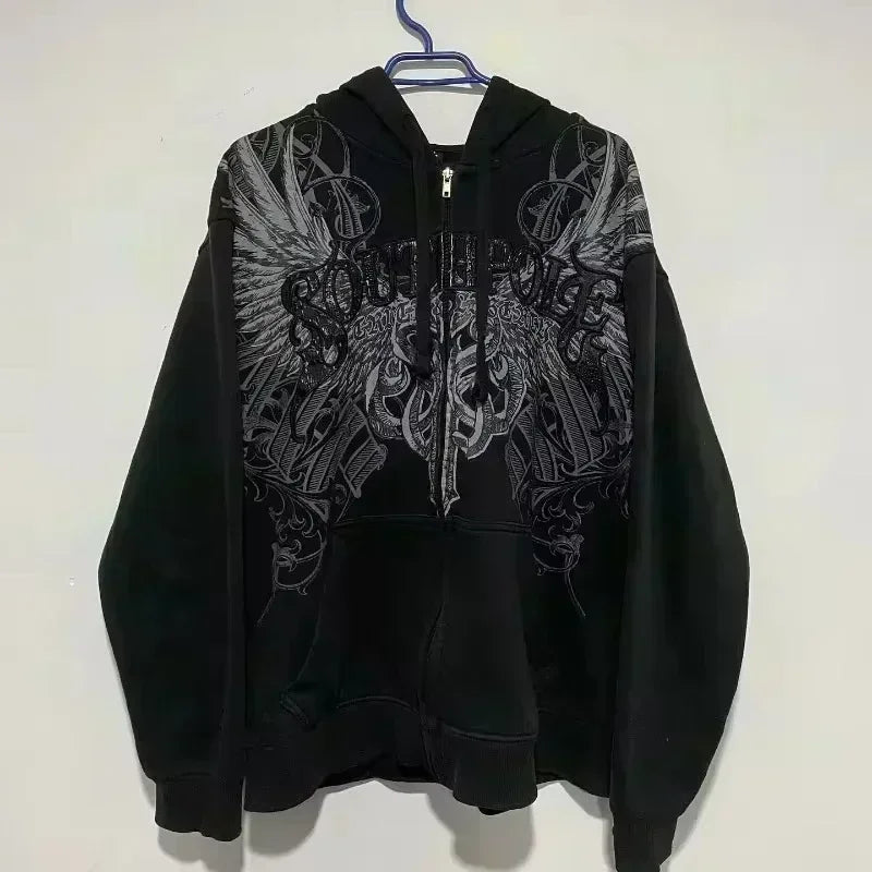 Korean Fashion Simple Gray Double Sided Oversized Zipper Hoodie Women Y2K New Harajuku Gothic Casual Joker Couple Sweatshirt