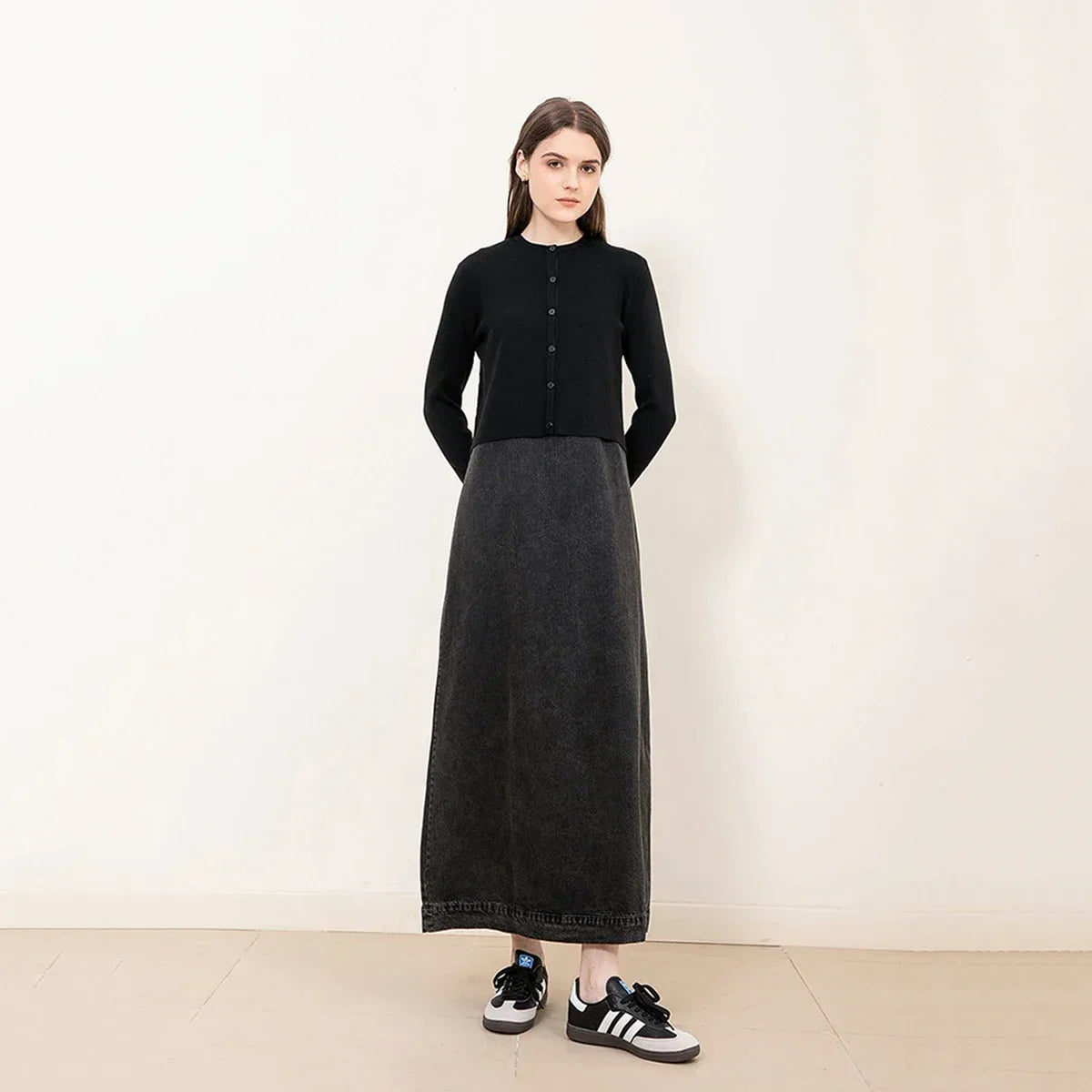 AP New 2025 Autumn Women Denim Sleeveless Dress Black Knitting Cardigan Fashion Style