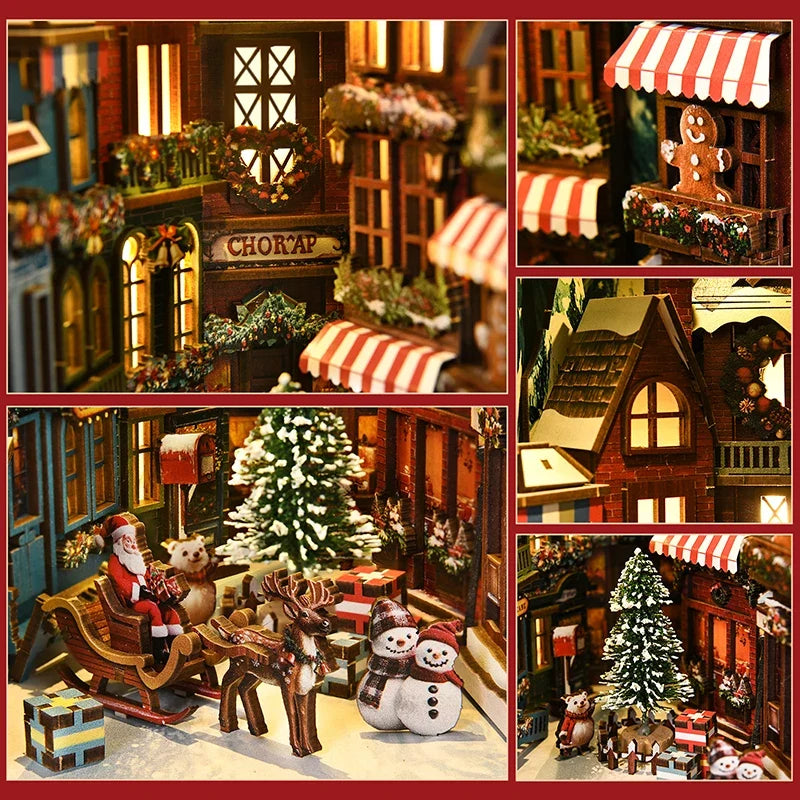 New Christmas Street Corner Book Nook DIY Kit - Bookend Model House, Handcrafted Assembly, Creative Gift Christmas Black Friday