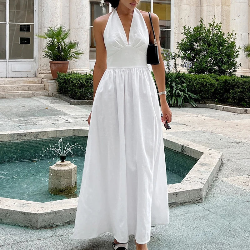 2025 New Women Summer Cotton Long Dress Sleeveless Sexy V-Neck Boho Maxi Dress Loose Style Long Dress Vestidos Clothes