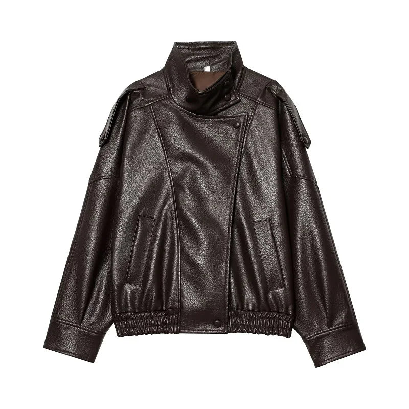 MUJER Faux Leather Women's Jacket Black Oversize Bomber Jackets for Women Outerwears Winter Overcoat Female Fashion Jacket Woman