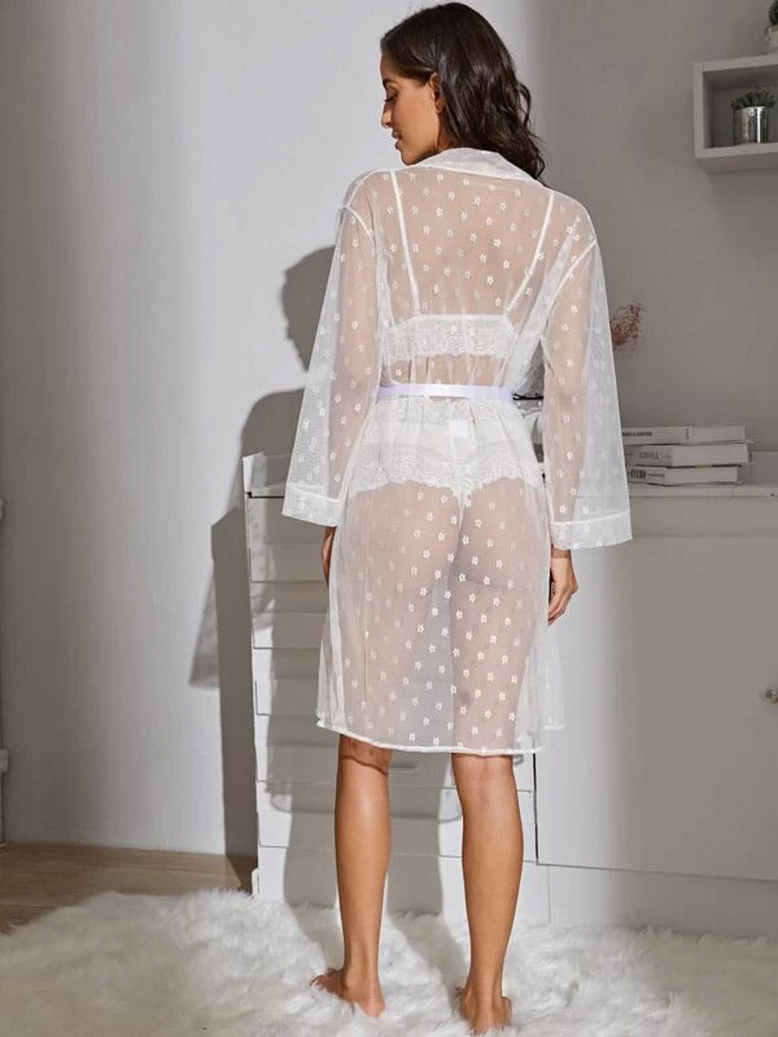 French Dot Mesh Robe and Bra Set