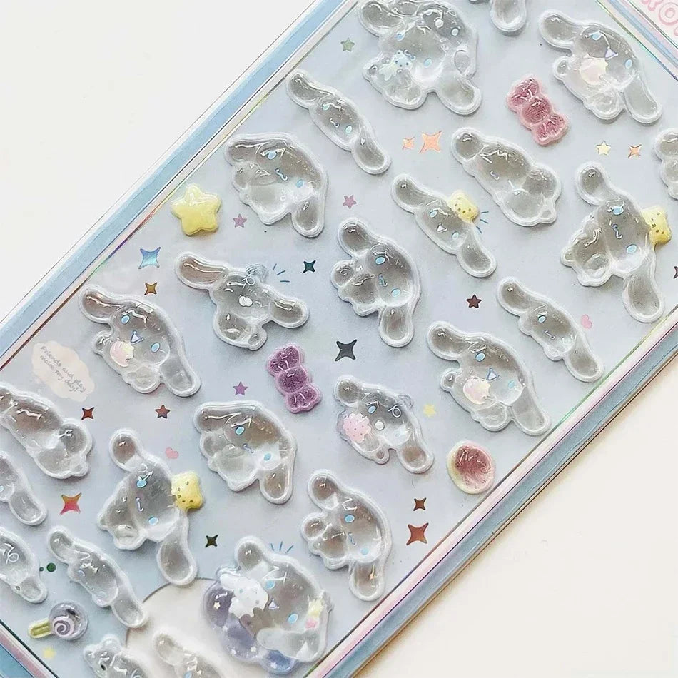 Cute Anime Hellokitty Kuromi Cinnamoroll 3D Sanrio Stickers Transparent Jelly Crystal Decorative Sticker Phone Case DIY Kids Toy