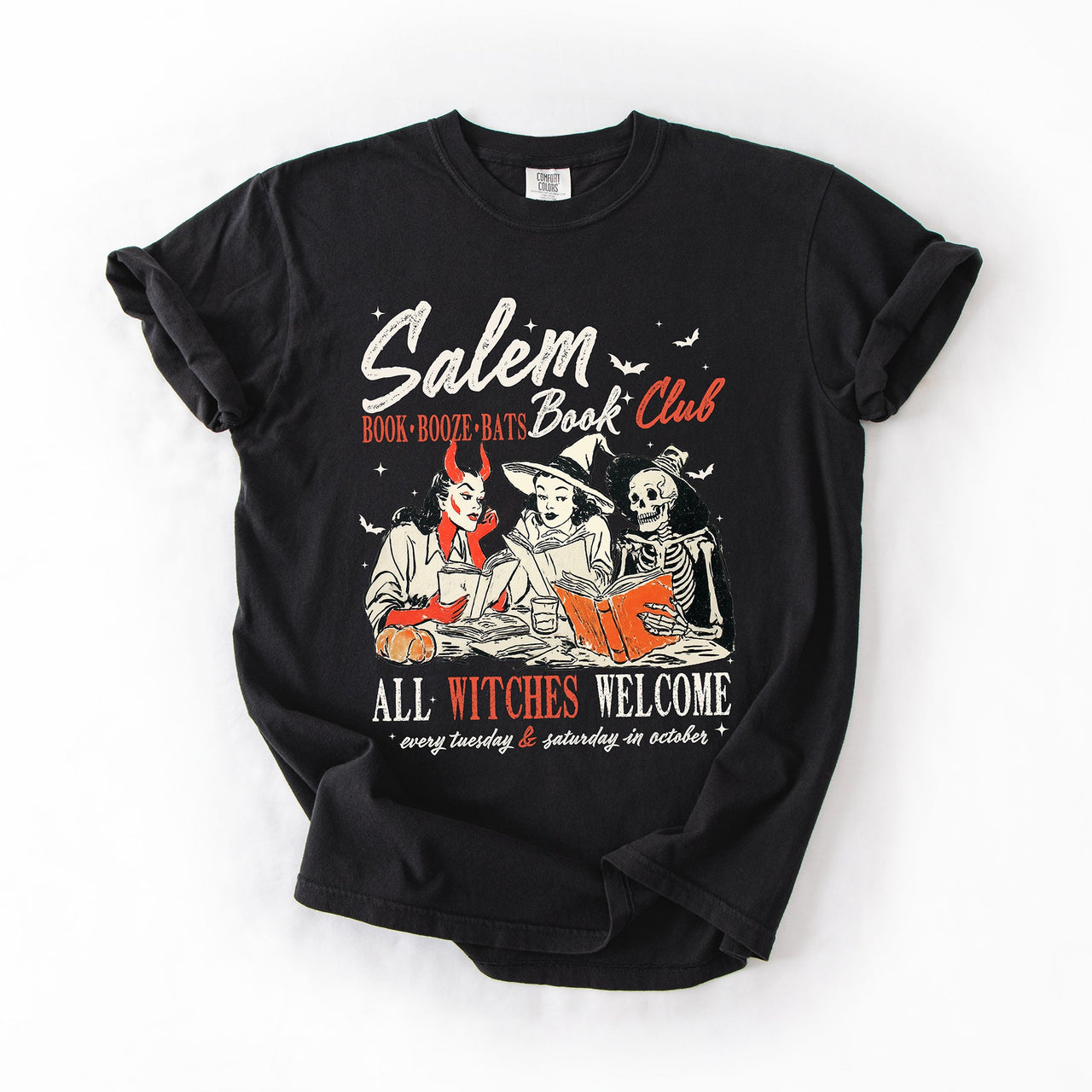 Salem Book Club All Witches Welcome Halloween Edition Cozy Book Lover Comfort Colors Tee