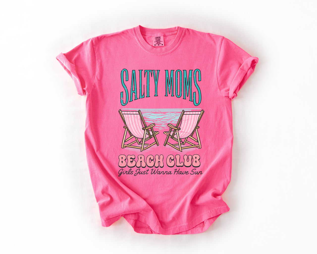 Salty Moms Beach Club Summer Beach Sea Life Outdoor Travel Western Country Comfort Colors Tee